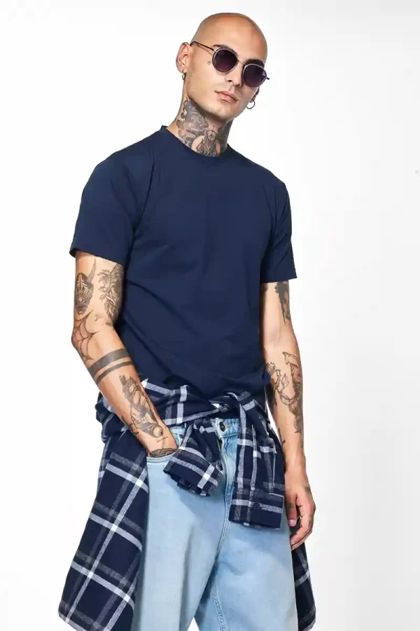 Men Solid Polo Neck Pure Cotton Blue T-Shirt