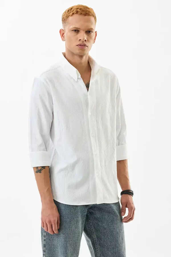 White Slim Fit Creased Shirt