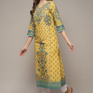 Yellow Cotton Straight Printed Kurta