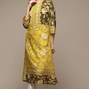 Olive Green LIVA Straight Printed Kurta